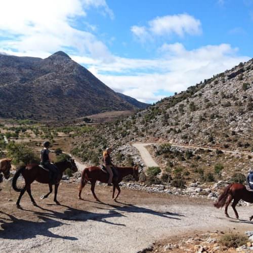 Riding in the mountains on Lassithi Trek in Crete